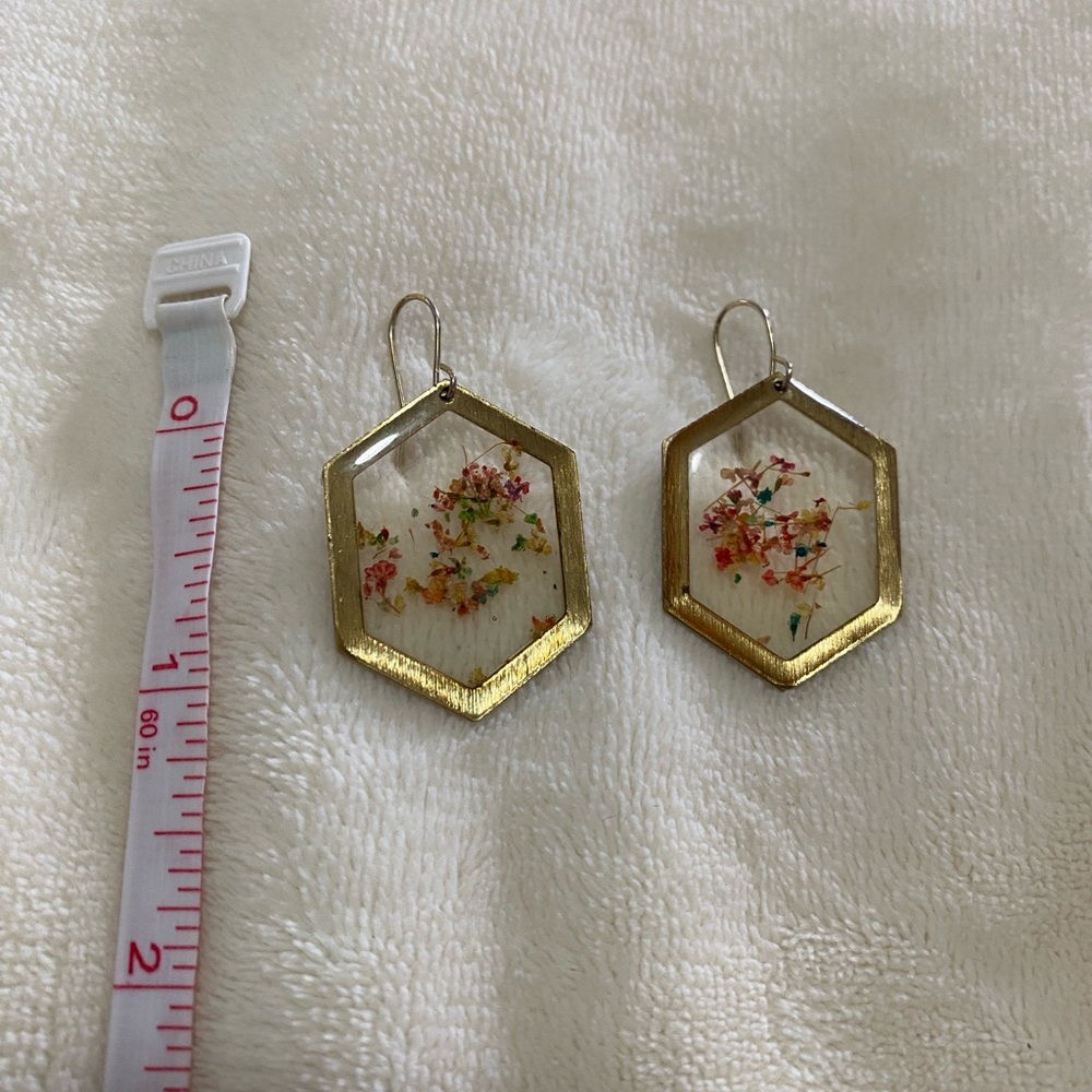 Gold Hexagon Floral Earrings